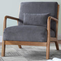 Midcentury Modern ChairWooden Grey Accent Chair with PillowCorduroy Arm Chair for Living RoomBedroomSmall Rooms (Gray)