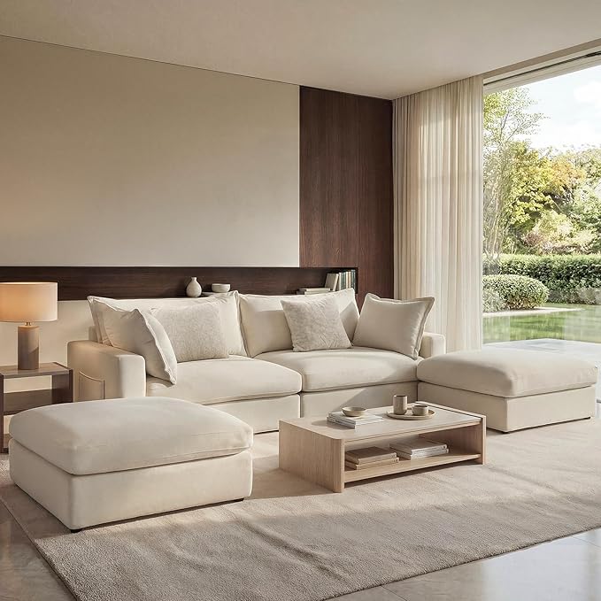 83 Down Filled Sectional Couch Loveseat Modular Sectional Sofa with 2 Storage Ottoman 2-Seat Chenille Deep Seat Sofa with Pillows for Living Room Bedroom Flexible Combination Beige