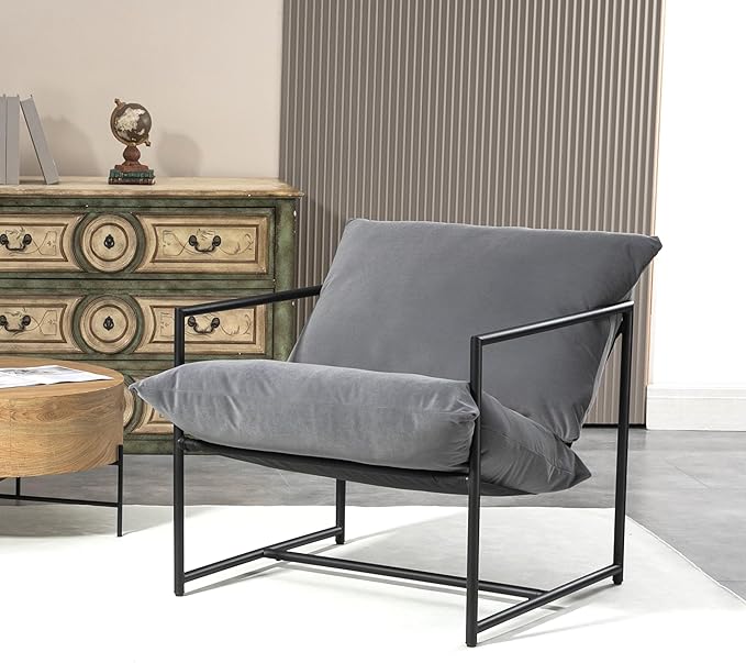 Serenity Accent Modern Velvet Arm Chair with Reclined Seat Sleek Design Durable Metal Frame Soft Upholstery and Plush Comfort for Stylish Living Room Grey