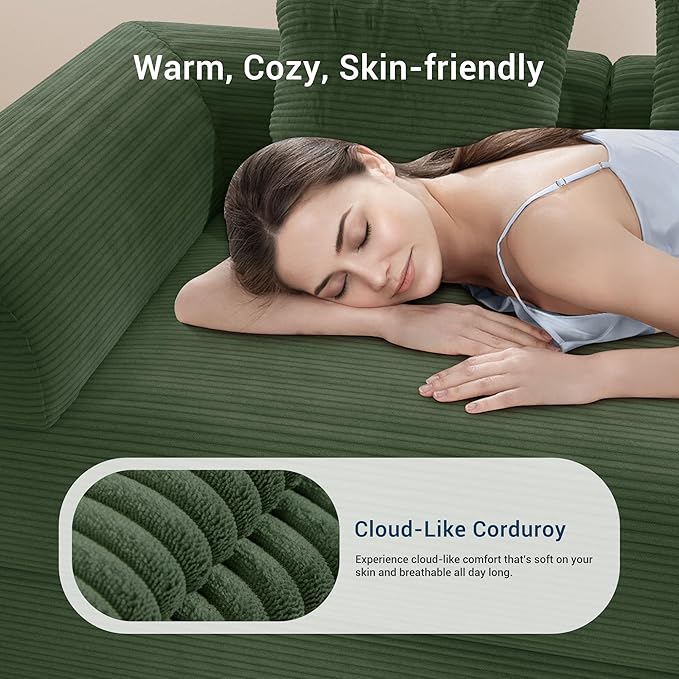 Cloud Boneless Convertible Floor Sofa Bed 70 4-in-1 Foldable Compressed Loveseat Lounge Sleeper 2 Seater Couches High-Density Sponge &amp Corduroy Fabric Futon Daybed for Living Room Bedroom(Green