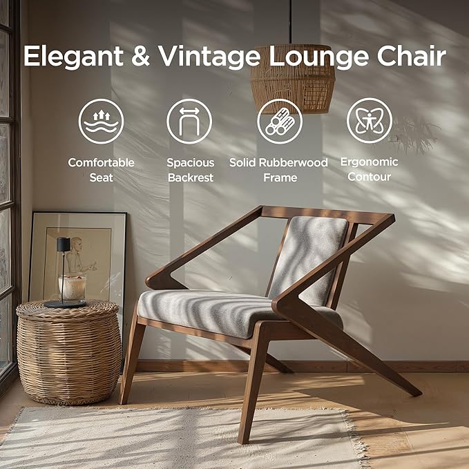Acanva Mid-Century Modern Lounge Chair Upholstered Velvet Living Room Reading Armchair with Solid Wood Frame Steel-Grey
