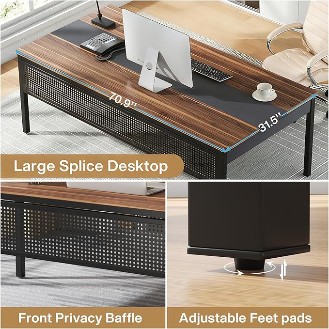 Tribesigns 70.8-Inch Executive Desk Large Office Computer Desk Workstation Modern Simple Style Laptop Desk Study Writing Table Business Furniture for Home Office (Brown and Black)