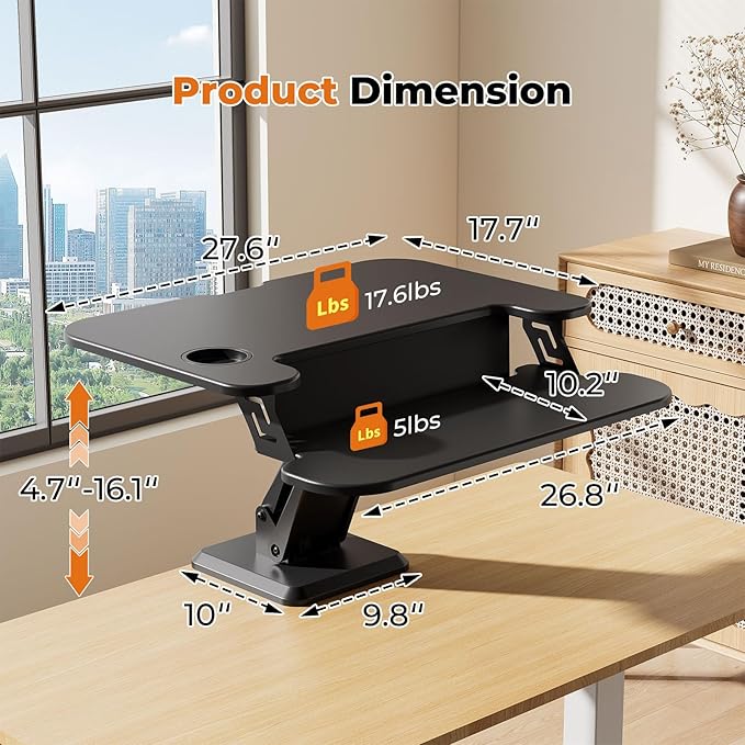 35 Small Standing Desk with Clamp-on Desk Converter Desktop Riser with Keyboard Tray Add on Home Office Desk Rustic Brown