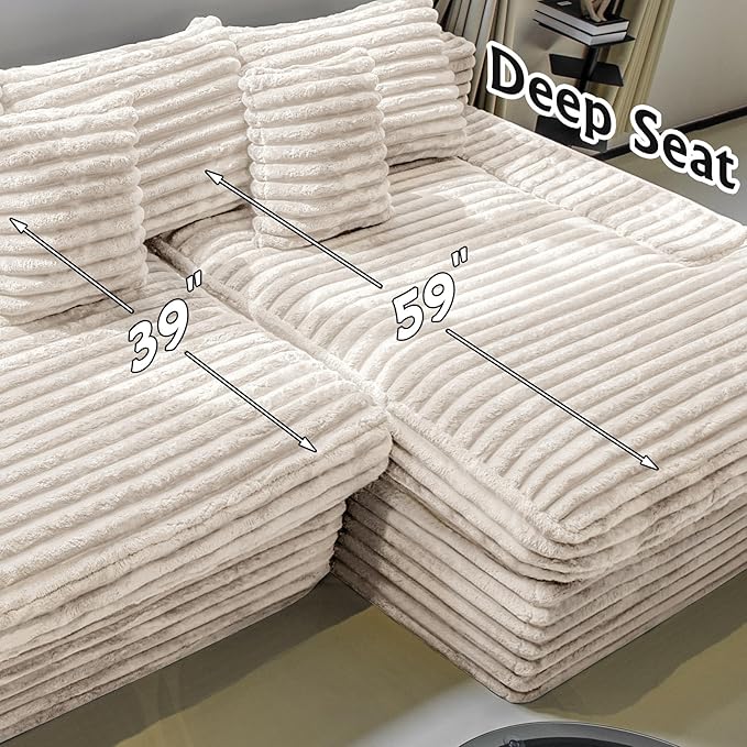 Sectional Couches for Living Room-Corduroy Couch Beige118 Cloud Sectional Couch with L-Shape Chaise Modern Modular Sofa Deep Seat Comfort No Assembly Required(Plush Corduroy Fabric)