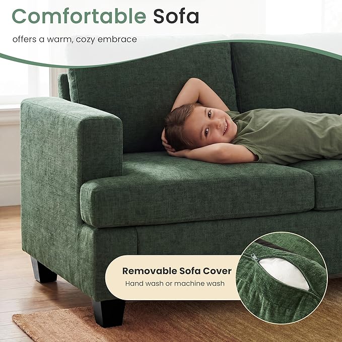 YOUDENOVA Sofa Couch 3 Piece Set Comfy Sofa 2 Loveseat &amp 3 Seater Sofa with Deep Seats for Living Room Modern Sleeper Couch Green Chenille