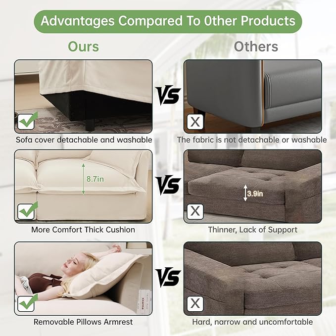 Modular Sectional Sofa Cloud Couch 120 U Shaped Sofa Comfy 3-Seat Couch with Ottoman &amp Removable Cover Oversized Sofas Set for Living Room Apartment Beige Chenille