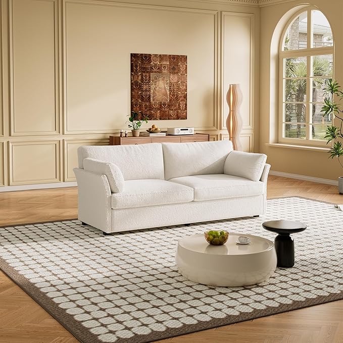 Guyii 70.07 Beige Loveseat Sofa Small 2-Seater Sofa with 2 Pillows Comfy Upholstered Sofa Couch Modern Sofa for Living Room Bedroom Home 330LBS Capacity