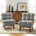 HULALA HOME Modern Chenille Fabric Armchair with Wood Legs Comfy Upholstered Reading Accent Chairs for Living Room (Set of 2 Grey)