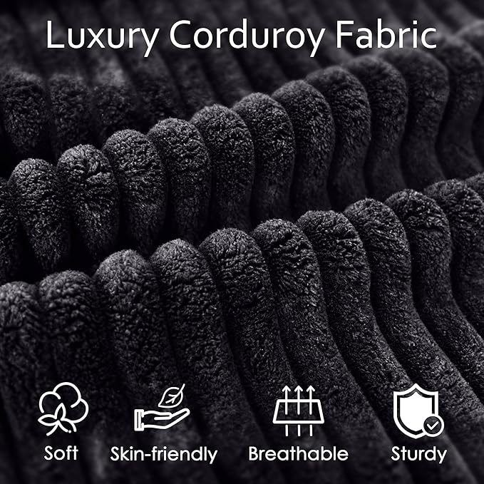 65in Sleeper Sofa Bed Convertible Pull Out Couch with Small Table| USB Port | Cup Holder | Corduroy Fabric | Adjustable Backrest for Apartment Office Bedroom Guest Room (Black)