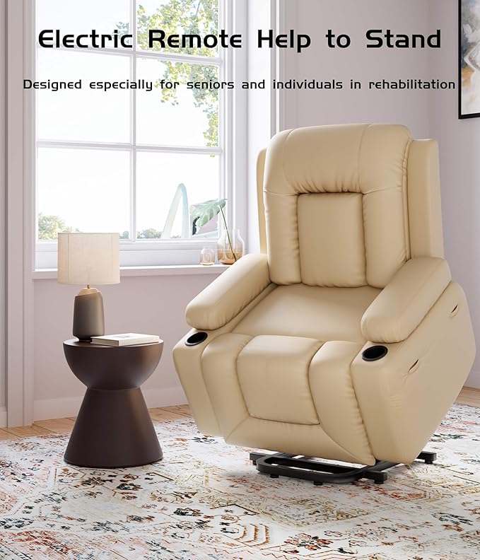 GarveeHome Power Lift Recliner Chair - Heat and Massage Faux PU Electric Lift Recliner Chair for The Elderly Adjustable Back and Legs Designed for The Elderly and People with Mobility impaired