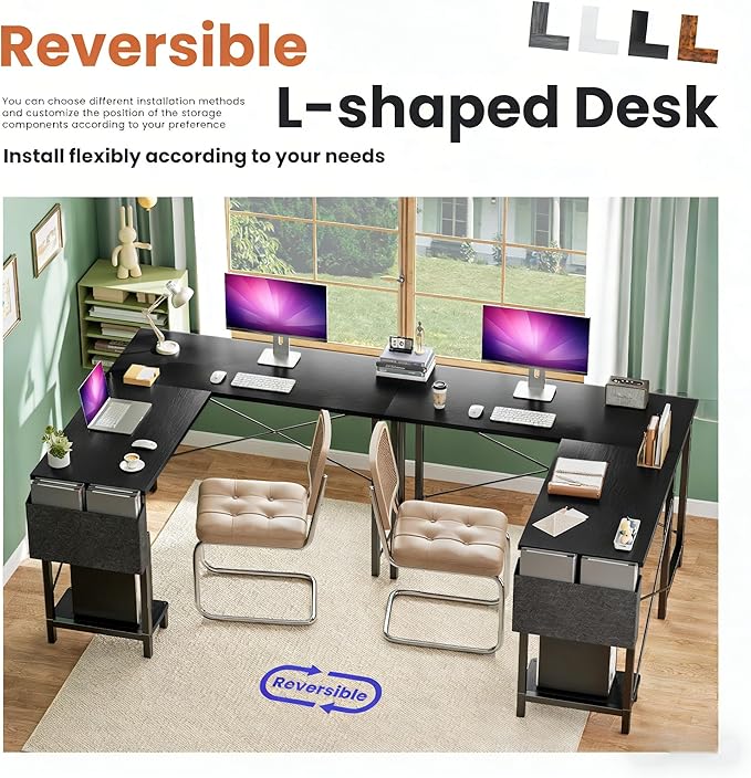 Alpen L Shaped Desk 50 Inch Computer Desk Gaming Table Corner Desk for Small Space Home Office Desk with CPU Stand and Side Storage Bag Sturdy Writing Workstation for Bedroom Black