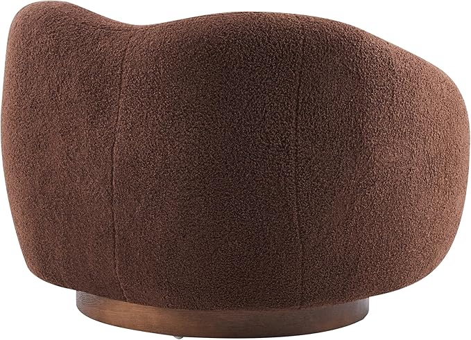Christopher Knight Home Beckie Boucle Upholstered 360° Swivel Accent Chair Living Room Barrel Swivel Chair with Wooden Base Modern Club Chair with Rotation Dark Brown