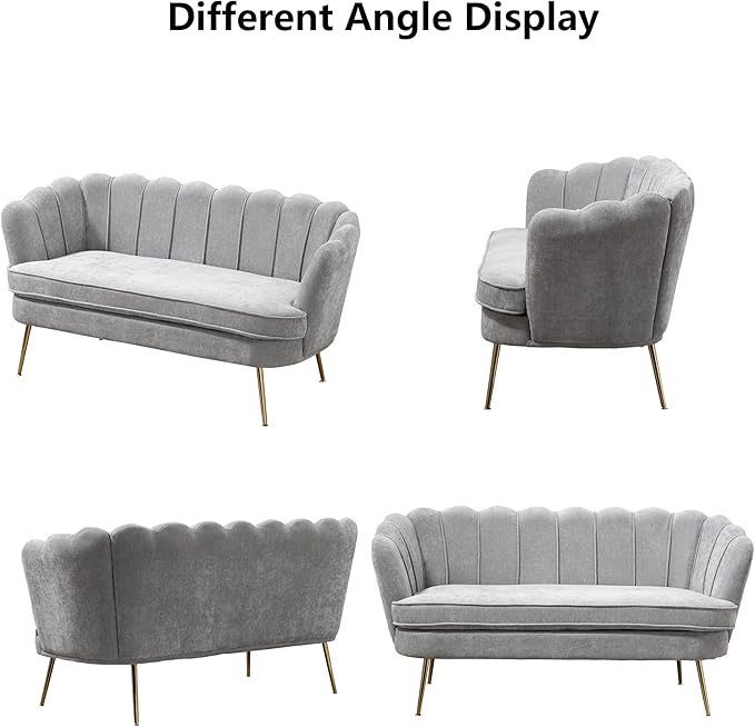 Chenille Small Sofa Couch for Small Spaces Living Room Bedroom59 Loveseat Couches with Gold Metal LegsChannel Tufted 2 Seater Sofas with Curved Back and Arms for ApartmentRV.