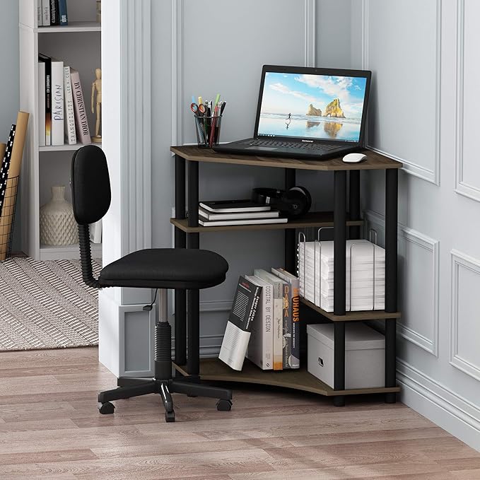 Furinno TURN-N-TUBE Desk Gaming Desk with Shelves Corner Computer Desk with Shelves Office Desk Space Saving For Home Office Bedroom Columbia Walnut