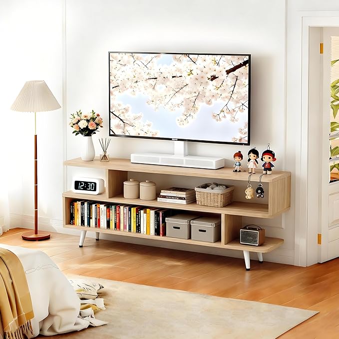 Lightdot TV Stand for TVs up to 45'' Modern Entertainment Center with 3 Open Storage Shelf Large Capacity for CollectionMedia Console Table for Living Room/Sofa Cabinet-Walnut