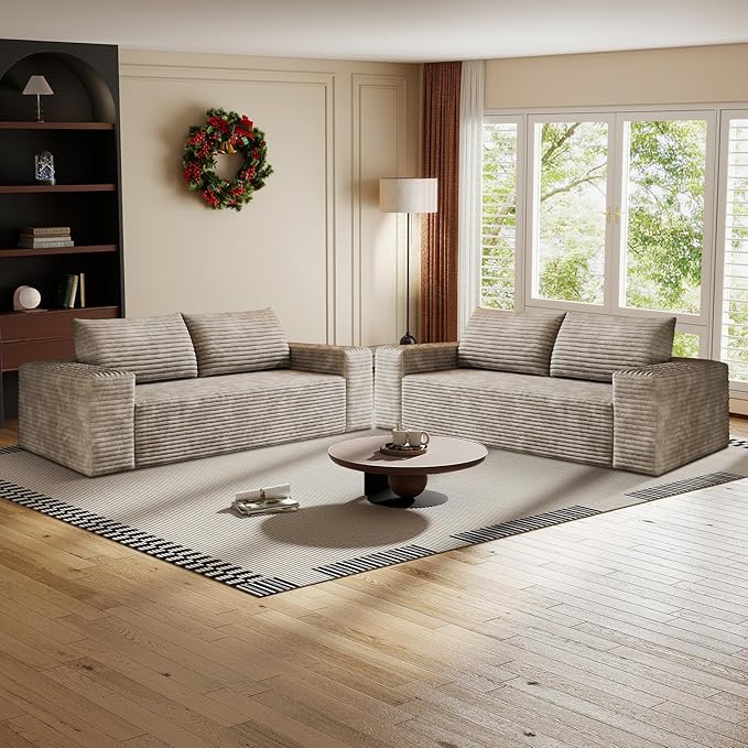 Cloud Loveseat Sofa Corduroy Boneless Couch with High Density Memory Foam Comfy Small Foam Couch in a Box No Assembly Modern Floor Compressed Sofa for Living RoomBedroomSmall Space(70.9WCamel)