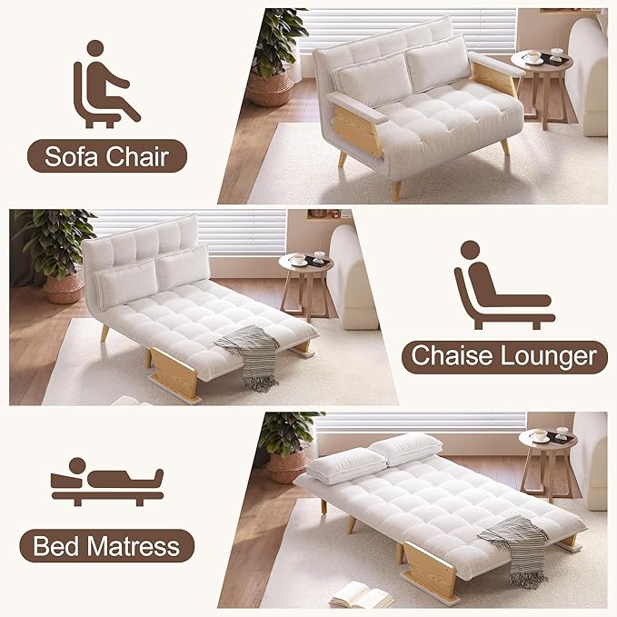 JASIWAY Convertible Sleeper Chair for Small Spaces 3-in-1 Convertable Single Chair Bed for Adults Fold-Out Futon Sofa Sleeper that Turn into Beds Adjustable Backrest(76.8 D X 44.8 W)