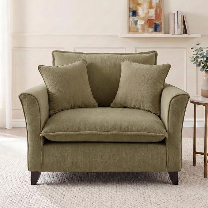 Merax Chenille Oversized Accent Chair - 46.9”W Big Comfy Reading Chair Modular Cloud Chair Cozy Armchair for Living Room Bedroom Kids Room Family Room Reading Nook Yellow-Green