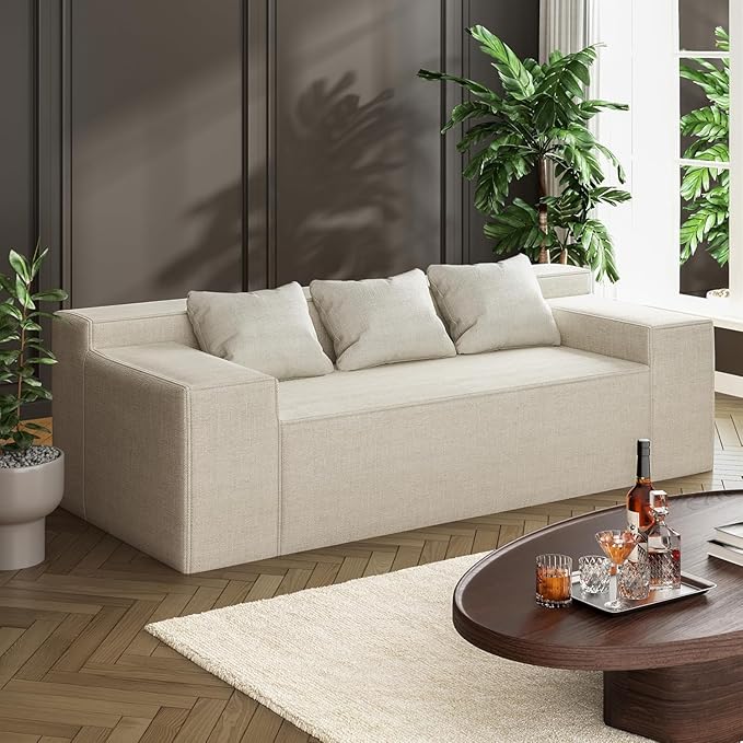 PurrJoys Modular Sectional Sofa 3 Seater 105 Deep Seat Corduroy Lounge Sofa with Movable Cushions Modular Couch for Small Spaces Living Room Bedroom Apartment Office - Beige