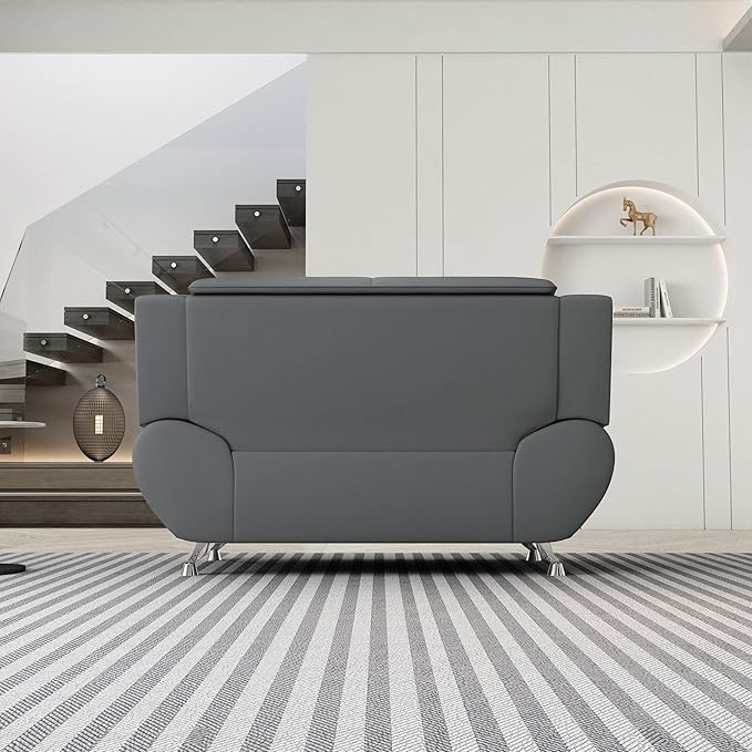 Michael Modern Faux Leather Upholstered Stainless Steel Legs Living Room Loveseat Gray