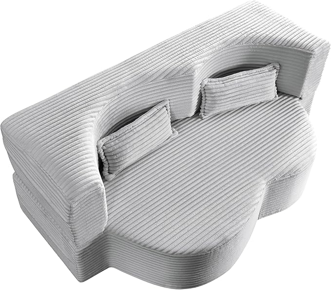 2 in 1 Folding Floor Couch Sofa Bed with 2 Pillows Convertible Sleeper Sofa Modern Full Mattress for Living Room Guestroom Plush Corduroy Floor Sofa BedNo Assembly RequiredLight Grey