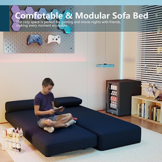 Upholstered Daybed30'' Wide Convertible 60 Day Bed Twin to QueenExtendable Sofa Bed for Small SpaceGuest Room Living Room or Office (Dark Blue)