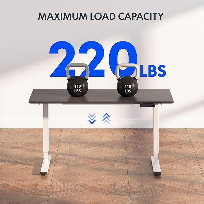 FLEXISPOT E6 3-Stage Dual Motor Electric Standing Desk 55 x 28 Sit Stand Up Desk Holds 220 lbs Adjustable Height w/Memory Presets One-Piece Black Desktop &amp White Frame Ships in 2 Boxes