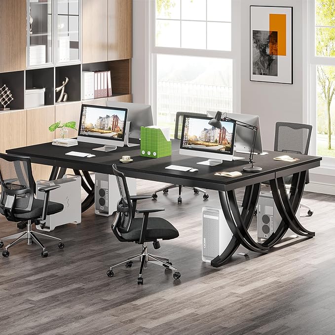 Tribesigns 2 Person Computer Desk 78.7-Inch Extra Long Desk Large Double Desk for Two People Workstation with Stylish Legs (Black)