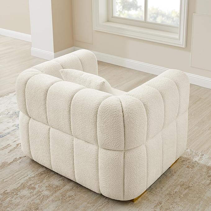 VANOMi Sofa and Chair Set Modern Deep Seat Couch &amp Boucle Sofa Chairs Oversized Upholstered Couch Sets for Living Room Bedroom Office Apartment White (2 Pieces)