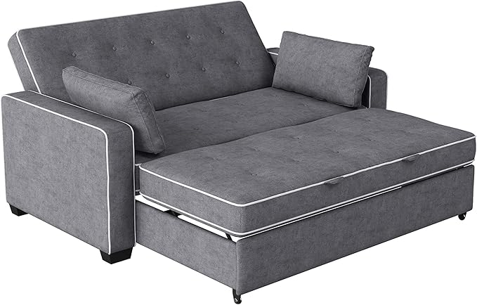 Serta Ainsley 66.5 Convertible Sleeper Loveseat Full Size Dreamcoil Comfort Soft Woven Fabric Charcoal