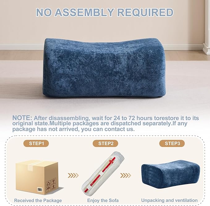 Multiple Modular Boneless Couches for Living Room Cloud Sectional Sofa with Comfy Deep Seat Oversized Ottoman for Bedroom Apartment No Assembly 1 Module Combined Blue
