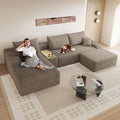 ‌123.6 Modern Cloud Boneless Corduroy Sectional Couch with U-Shape Chaise Ottoman and Side Table No Assembly Required Deep Seat Upholstered Modular Sofa for Living Room (Camel Left Facing)