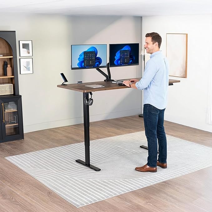 VIVO Electric 71 x 30 in Standing Desk Touch Screen Adjustment 220 lb Frame Support 2E Series Vintage Brown Top Black Frame DESK-KIT-2E71N