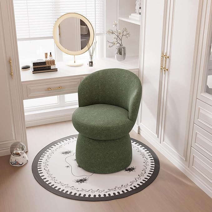 Rowill 360 Degree Swivel Accent Chair Set of 2 Modern Green Barrel Chairs Boucle Fabric Upholstered Comfy Chair for Living Room Bedroom Dining Room Reading Nook
