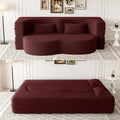 78” Floor Sleeper Sofa Bed Modern 2 in 1 Full Size Foldable Mattress with 2 Pillows Convertible Boneless Couch with Deep Seat for Living Room No Assembly Required (Burgundy &amp Teddy) | No Assemb