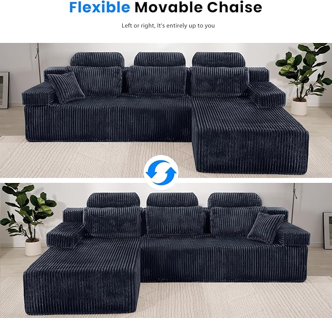 141’’ Cloud Sectional Couch with High Backrest Convertible U-Shaped Modular Sectional Sofa with Deep Seat Soft Corduroy Upholstery Boneless Couches Comfortable for Living Room Bedroom