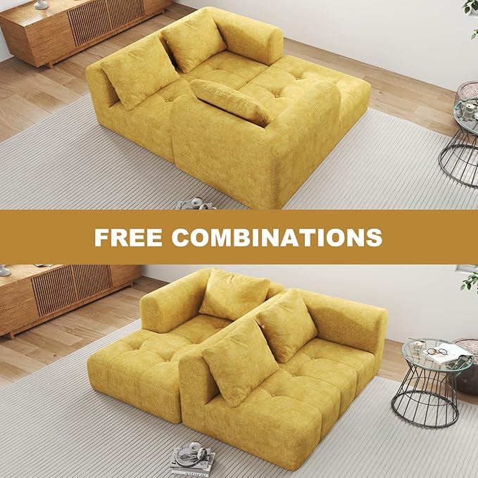 105 Modular Sectional Sofa Boneless couch for Living Room Cloud Sectional Couch with Deep Seat L-Shape Sofa Upholstered Couches for Living Room Bedroom No Assembly Required Yellow (Slub Fabric)