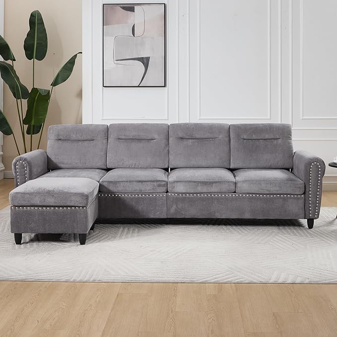 Westice 106 Modular Sectional Sofa with Movable Ottoman Deep-Seat L-Shaped Couch 4-Seater Modern Sofa for Living Room Bedroom or Apartment Gray