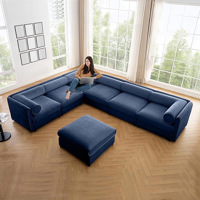 Movable Storage Ottoman for Modular Sectional Sofa Modern Oversized Upholstered Couch for Living Room Bedroom Office Apartment White