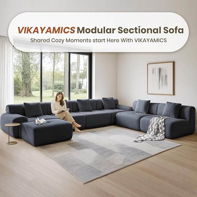 122 Modular Sectional Sofa Convertible L-Shape Cloud Couch Corduroy Upholstered Boneless Sofa Set with Deep Seat &amp Movable Ottoman No Assembly Needed for Living Room Bedroom Home Office Gre