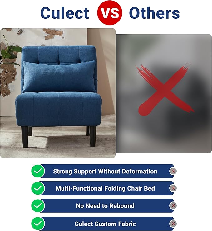 Convertible Chair Bed with 7-in-1 Linen Fabric Couch Bed Ideal for Compact Living Rooms Apartments Guest Rooms or Offices Navy Blue