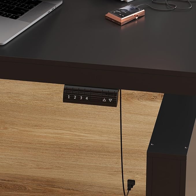 Electric Standing Desk 29.5-44.1 Height Adjustable Computer Desk with Drawer and Storage Cabinet Memory Study Writing Gaming Table for Home Office Black