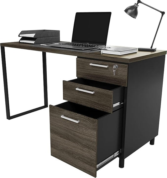 Modern Design Milano Office Computer Desk with 3 Locking Drawers 48 Inch Grey and Black Industrial Wood Desk with Filing Drawer and Storage by Crafts and Comfort