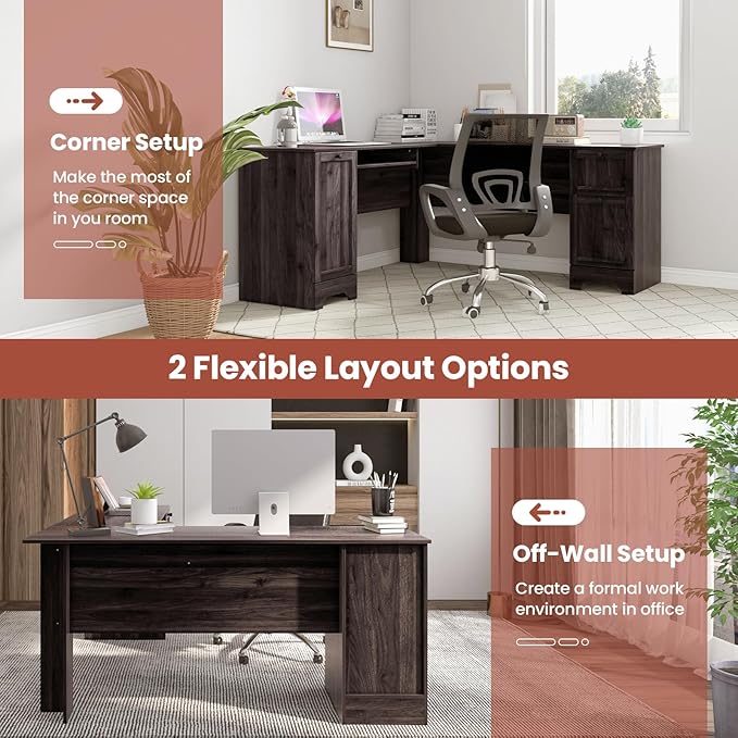 Nightcore L-Shaped Desk Home Office Desks with Keyboard Tray &amp Drawers Gaming Desk with Storage &amp Adjustable Shelf Corner Desk for Small Space Space-Saving Work Desk for Home Office (Dark