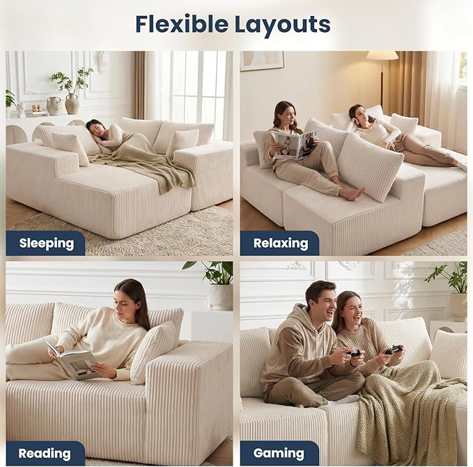 DUMOS 108” Modular Sectional Sofa Cloud Sectional Couch with Deep Seat Modern Modular L-Shape Sofa Couch with ChaiseUpholstered Boneless Couches for Living Room Bedroom (BeigeRight Facing Chaise)