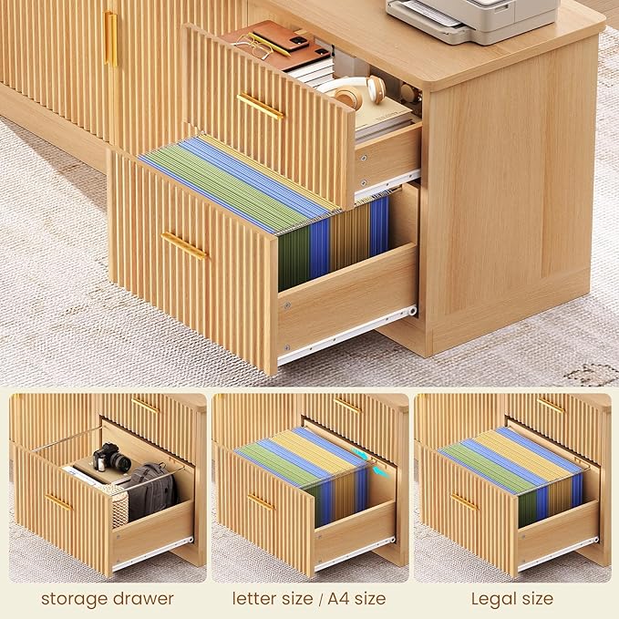 SEDETA L Shaped Electric Standing Desk 55 inch Height Adjustable Office Executive Desk with Storage Drawers Fluted Sit Stand Corner Computer Desk with Power Outlets for Home Office Oak