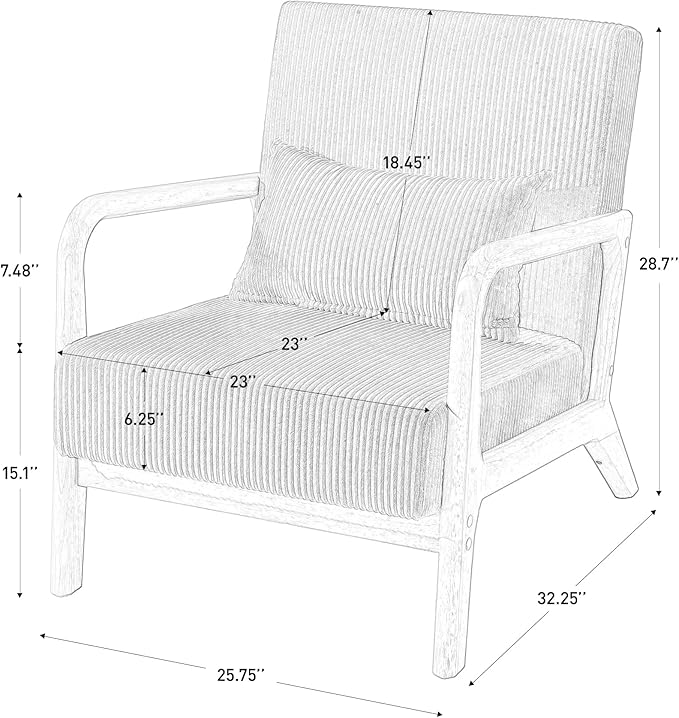 UIXE Accent Chairs Set of 2 Corduroy Upholstered Armchair for Living Room Modern Arm Chair Comfy Single Sofa Bedroom Reading Seat with Lumbar Pillow - Gray