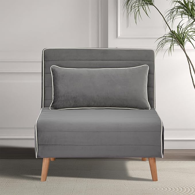 32 Convertible Sleeper Chair 3-in-1 Folding Sleeper Chair with Pillow 3-Position Adjustable Backrest for Living Room Bedroom Office Gray