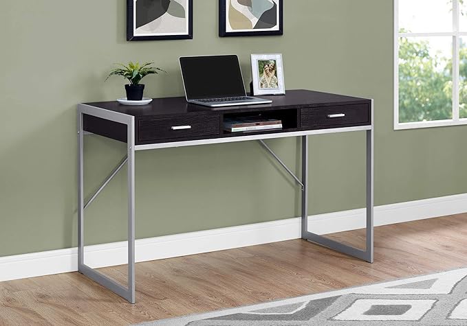Computer Desk Home Office Laptop Storage Drawers 48 l Work Brown Laminate Grey Metal Contemporary Modern