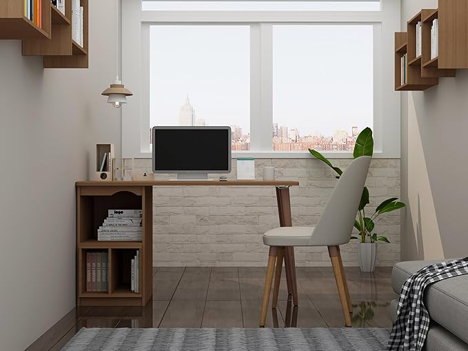 Manhattan Comfort Hampton 53.54 Home Office Desk with 3 Cubby Spaces and Solid Wood Legs in Maple Cream
